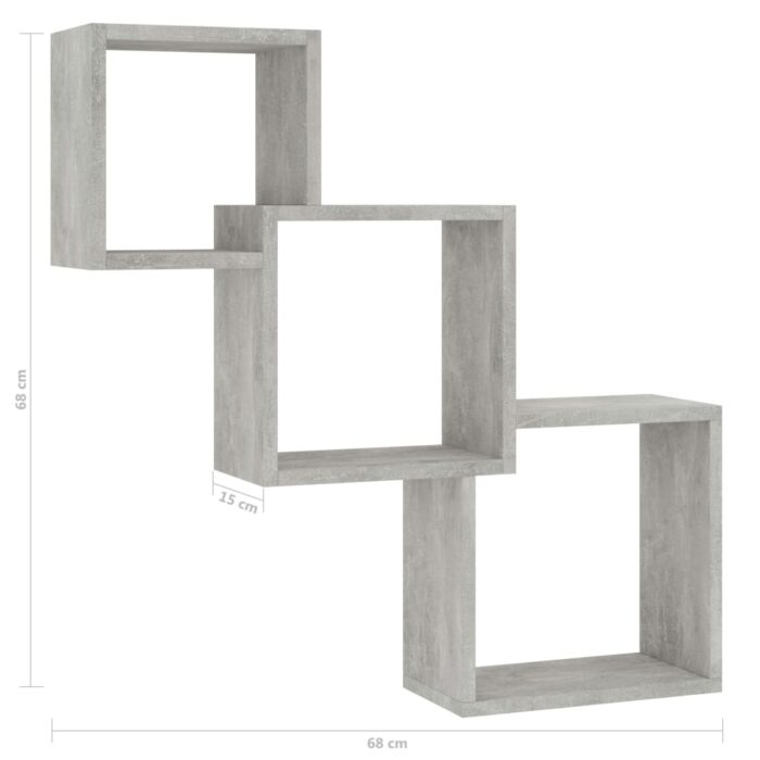 Étagères murales cubiques gris béton 68x15x68cm bois ingénierie – Image 4
