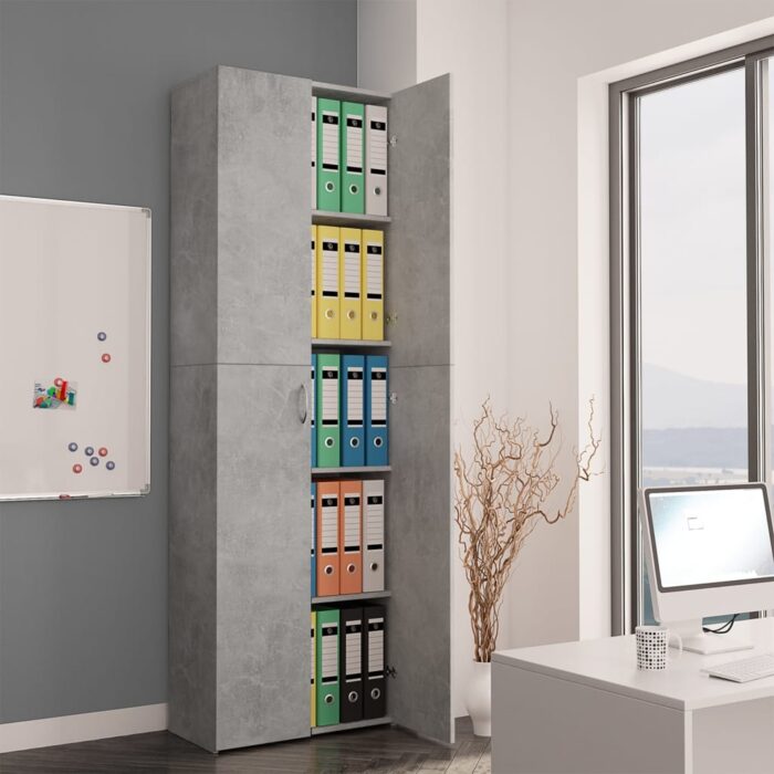 Armoire de bureau Gris béton 60x32x190 cm Bois d'ingénierie – Image 1