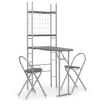 Ensemble à dîner pliant 3 pcs et étagère de rangement MDF acier