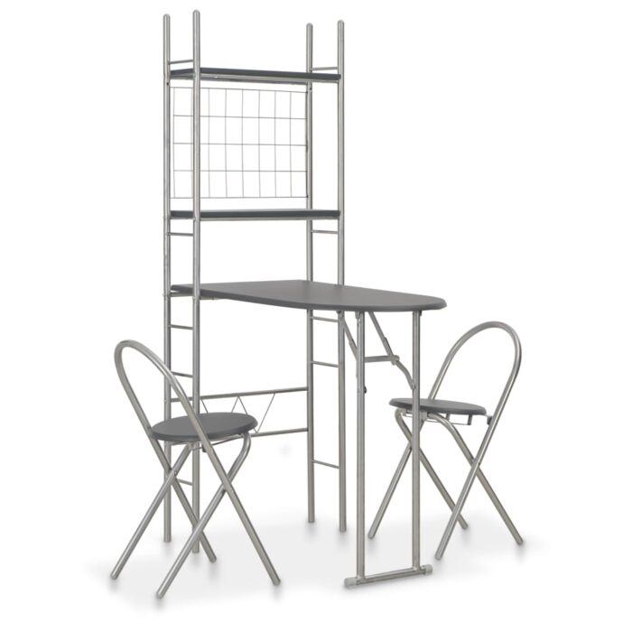 VXL8719883678467_a_en_hd_1.jpg Ensemble à dîner pliant 3 pcs et étagère de rangement MDF acier – Image 1