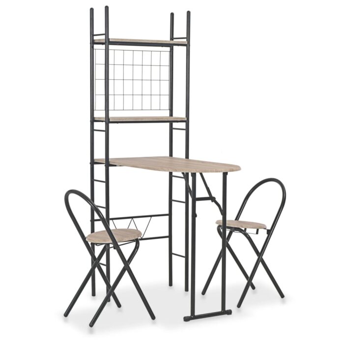 Ensemble à dîner pliant 3 pcs et étagère de rangement MDF acier – Image 1