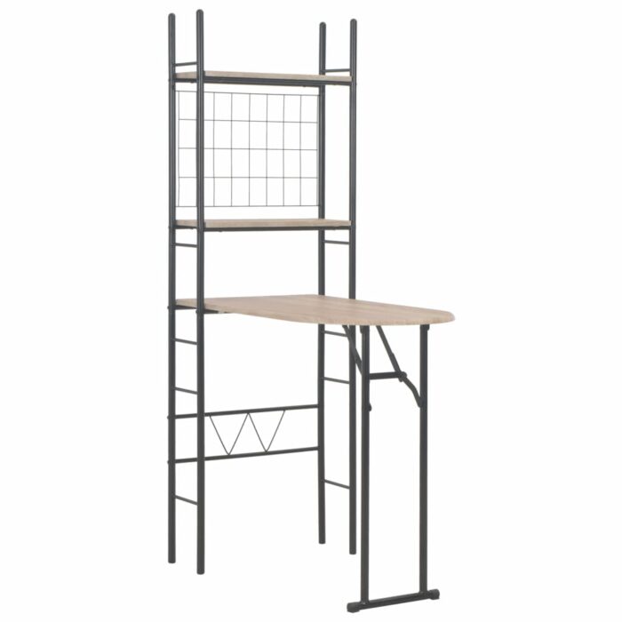 Ensemble à dîner pliant 3 pcs et étagère de rangement MDF acier – Image 2