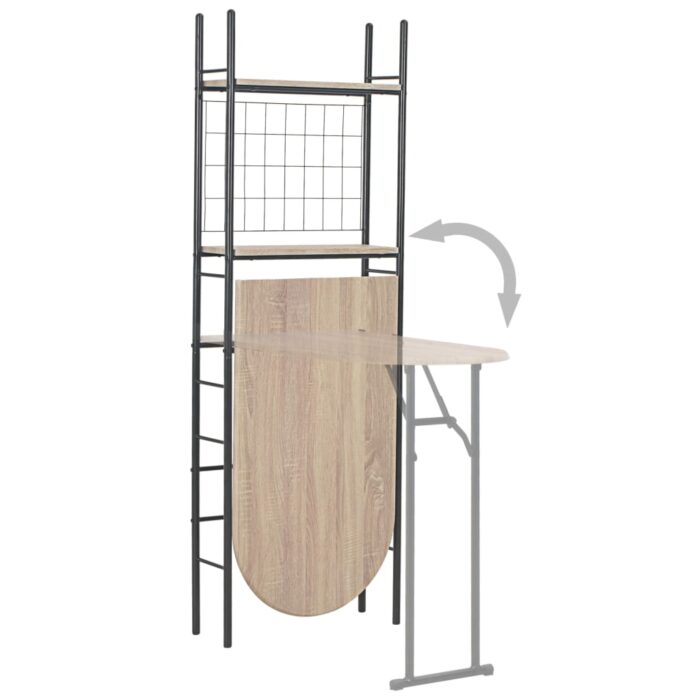 Ensemble à dîner pliant 3 pcs et étagère de rangement MDF acier – Image 3