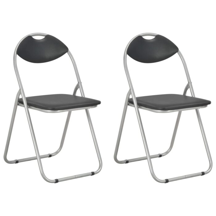 Chaises pliantes à manger lot de 2 noir similicuir – Image 1