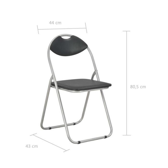 Chaises pliantes à manger lot de 2 noir similicuir – Image 6