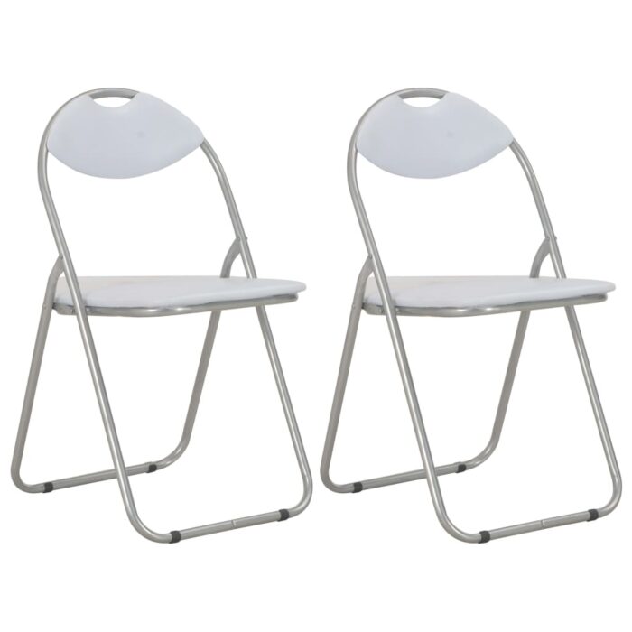 Chaises pliantes à manger lot de 2 blanc similicuir – Image 1
