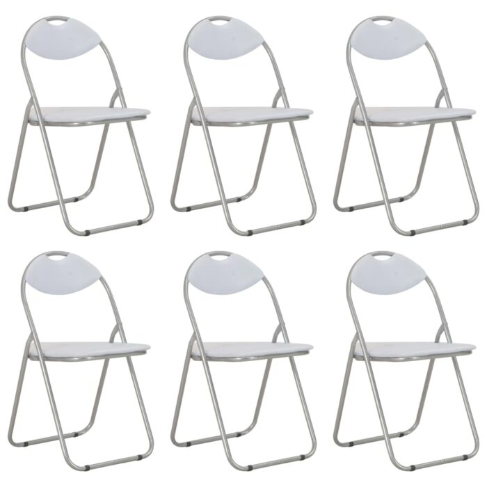 Chaises pliantes à manger lot de 6 blanc similicuir – Image 1