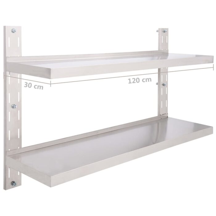 Étagère murale à 2 niveaux Acier inoxydable 120x30 cm – Image 5