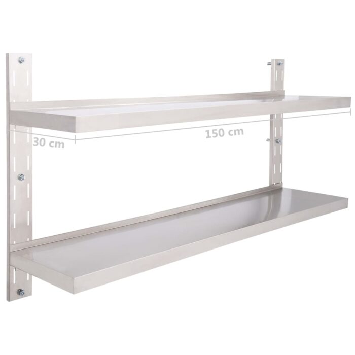 Étagère murale à 2 niveaux Acier inoxydable 150x30 cm – Image 5