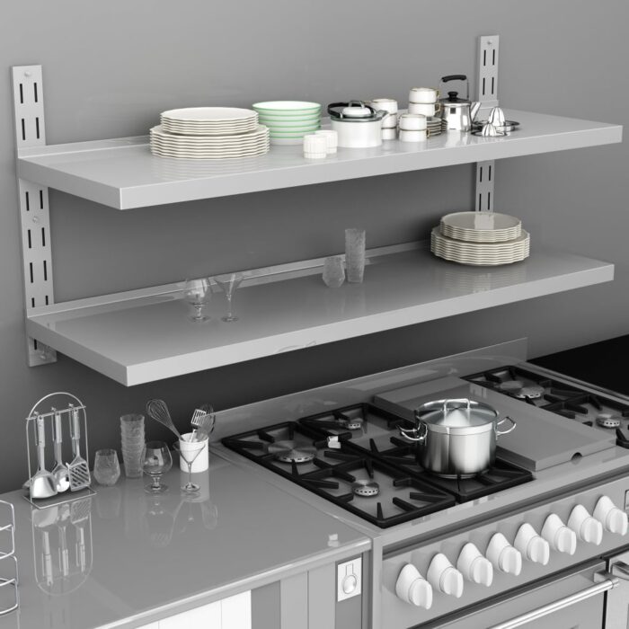 Étagère murale à 2 niveaux Acier inoxydable 150x30 cm – Image 1