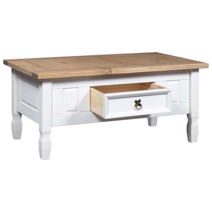 Table basse Pin mexicain Gamme Corona Blanc 100x55x44 cm – Image 2