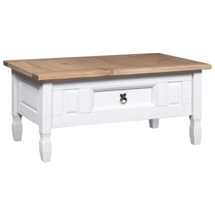 Table basse Pin mexicain Gamme Corona Blanc 100x55x44 cm