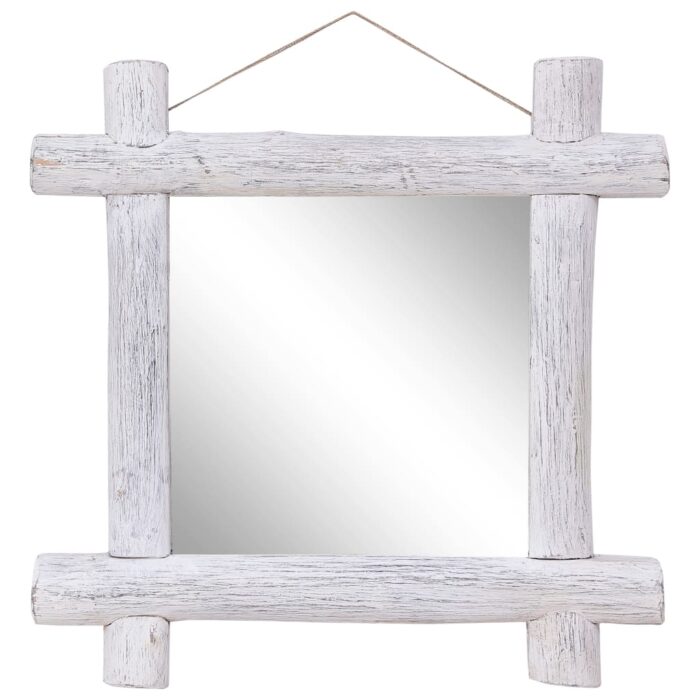 Miroir à bûches Blanc 70x70 cm Bois de récupération massif – Image 1