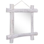 Miroir à bûches Blanc 70x70 cm Bois de récupération massif – Image 2