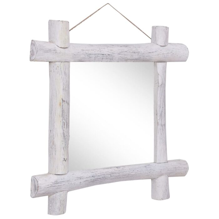 Miroir à bûches Blanc 70x70 cm Bois de récupération massif – Image 2
