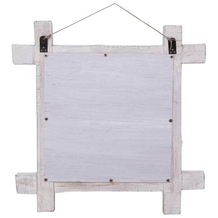 Miroir à bûches Blanc 70x70 cm Bois de récupération massif – Image 3