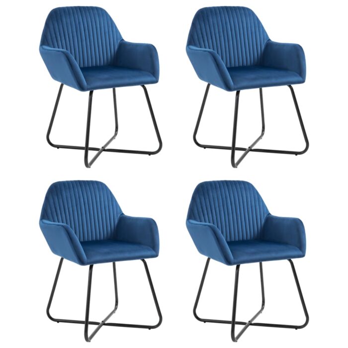 Chaises à manger lot de 4 Bleu Velours – Image 1