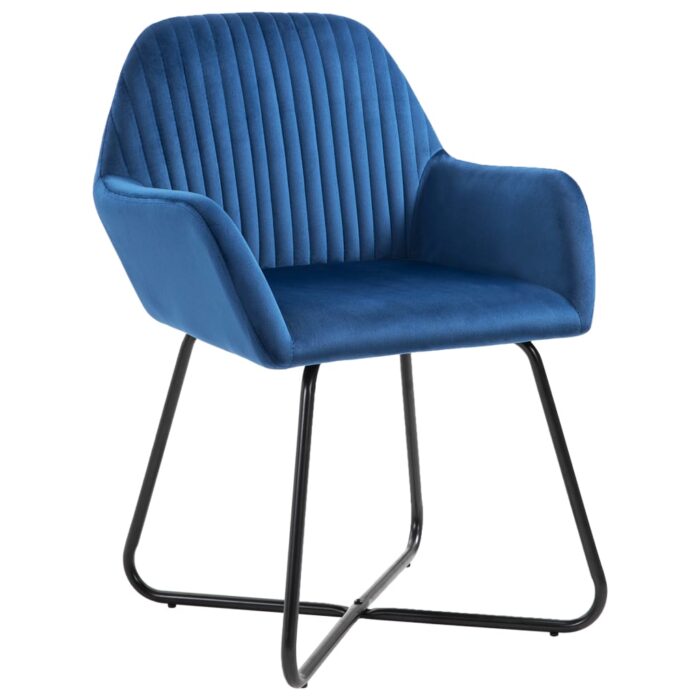 Chaises à manger lot de 4 Bleu Velours – Image 2