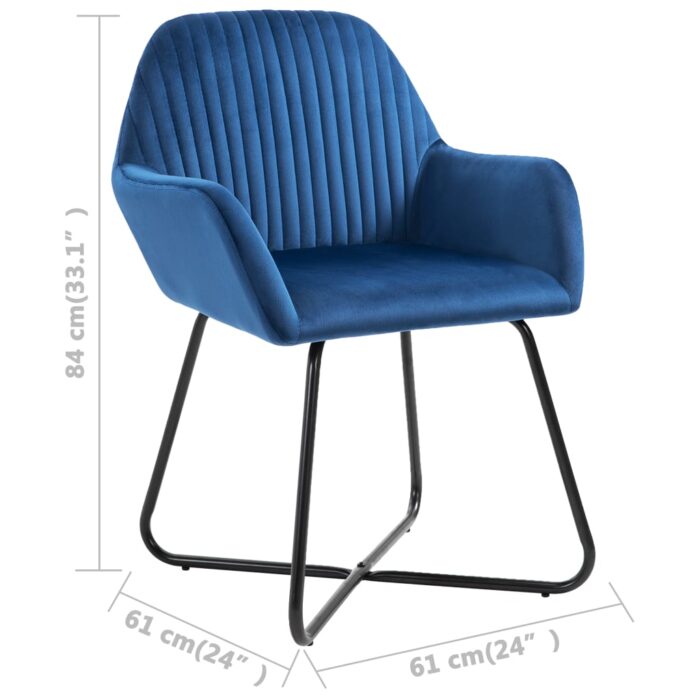 Chaises à manger lot de 4 Bleu Velours – Image 7