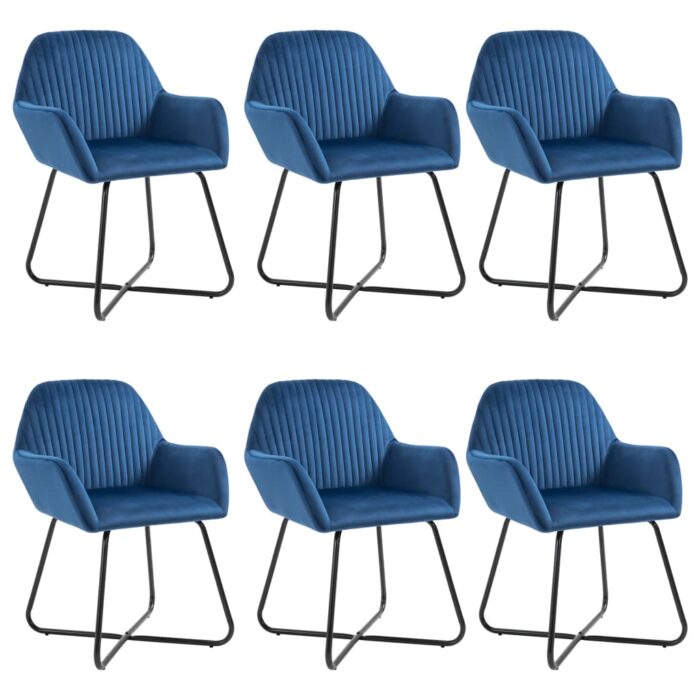 Chaises à manger lot de 6 bleu velours – Image 1