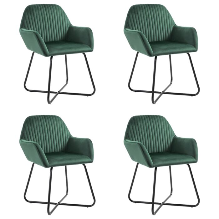 Chaises à manger lot de 4 vert velours – Image 1