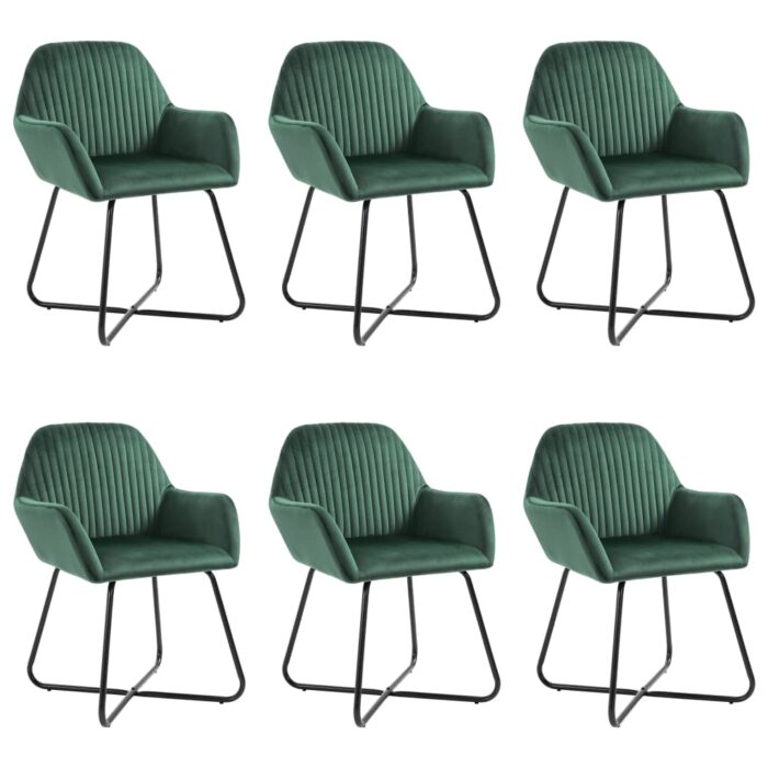 Chaises à manger lot de 6 vert velours – Image 1