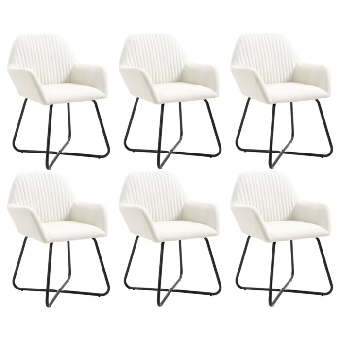 Chaises à manger lot de 6 crème tissu – Image 1