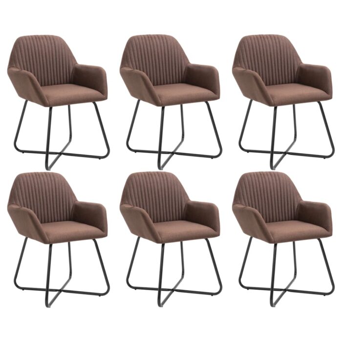 Chaises à manger lot de 6 marron tissu – Image 1