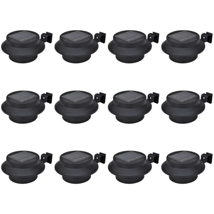 Lampes solaires à LED d'extérieur pour clôture 12 pcs Noir – Image 1