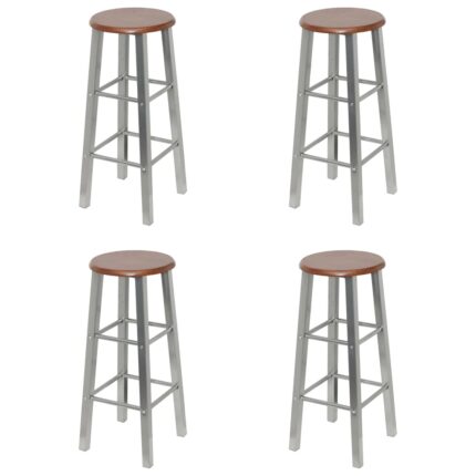 Tabourets de bar lot de 4 argenté et marron MDF