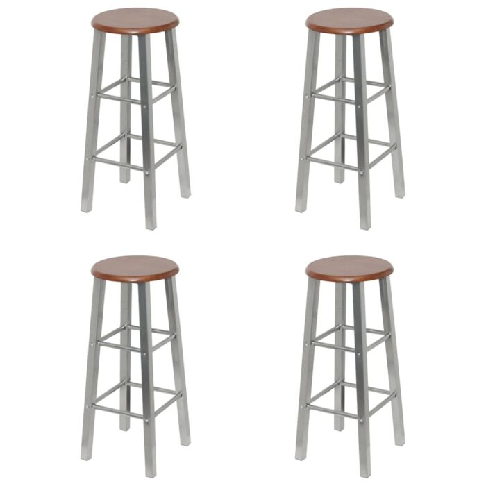 Tabourets de bar lot de 4 argenté et marron MDF – Image 1