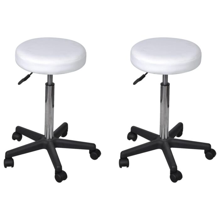 Tabourets de bureau lot de 2 Blanc 35,5x84 cm Similicuir – Image 1