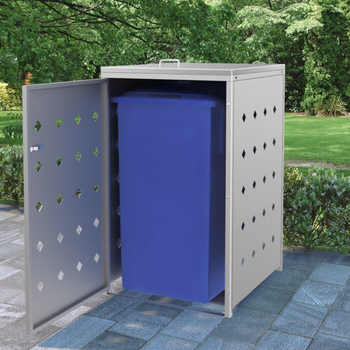 Abri pour poubelle sur roulettes 240 L Acier inoxydable – Image 1