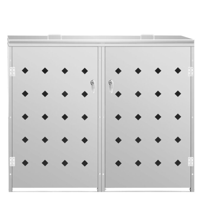Abri de poubelle double sur roulettes 240 L Acier inoxydable – Image 3