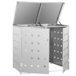 Abri de poubelle double sur roulettes 240 L Acier inoxydable – Image 4