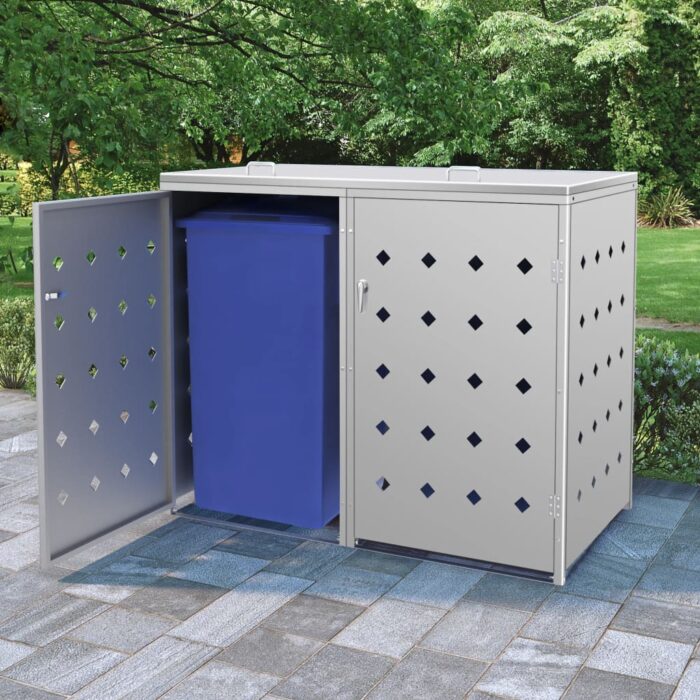 Abri de poubelle double sur roulettes 240 L Acier inoxydable – Image 1