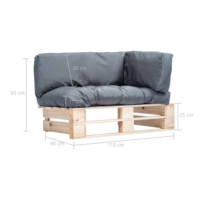 Canapé de jardin palette avec coussins gris Pinède – Image 4