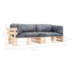 Canapés de jardin palette 2 pcs avec coussins gris Pinède – Image 4