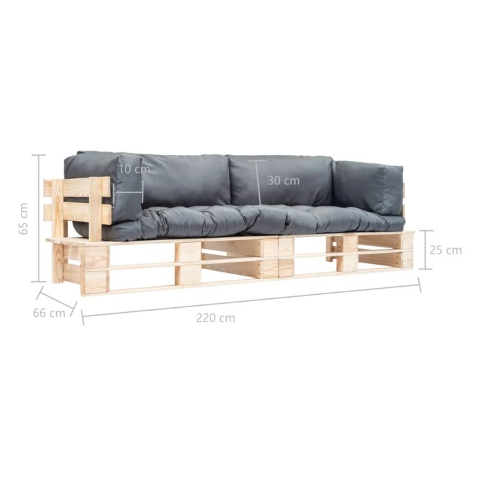 Canapés de jardin palette 2 pcs avec coussins gris Pinède – Image 4