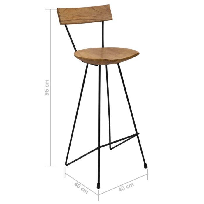 Tabourets de bar lot de 2 bois de teck massif – Image 6