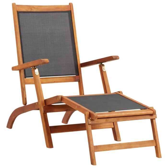 Chaise longue d'extérieur Bois d'acacia massif et textilene – Image 1