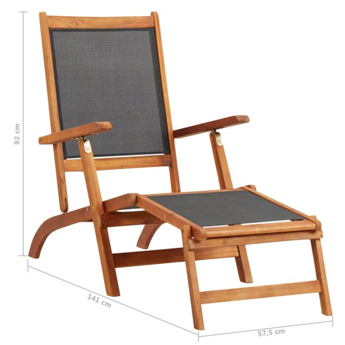 Chaise longue d'extérieur Bois d'acacia massif et textilene – Image 7
