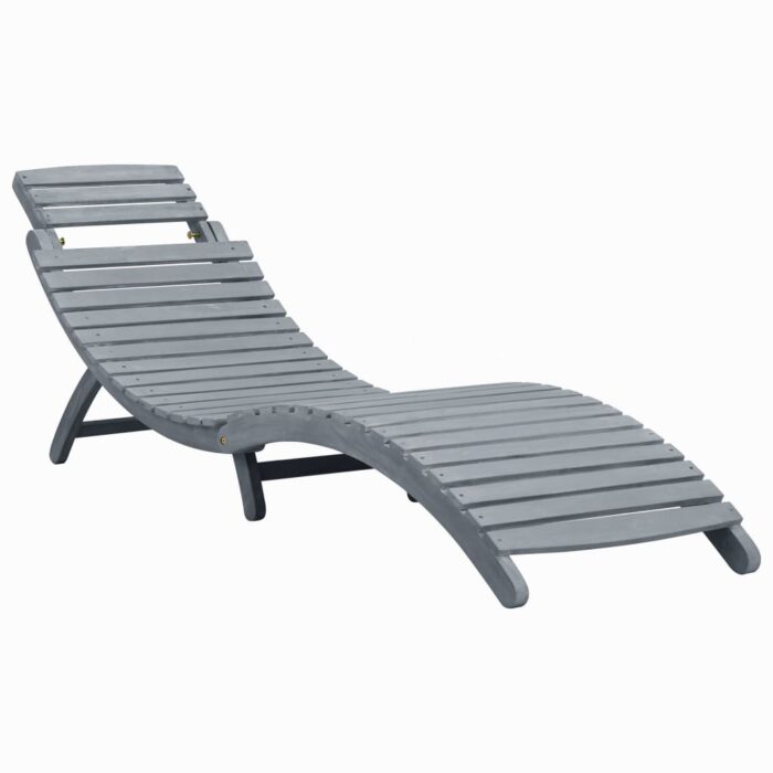 Chaise longue Délavage gris Bois d'acacia solide – Image 1