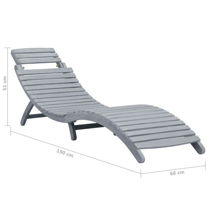 Chaise longue Délavage gris Bois d'acacia solide – Image 7
