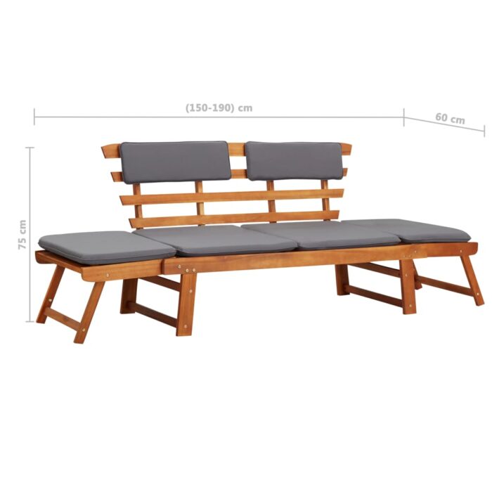 Chaise longue avec coussin 2-en-1 190 cm Bois solide d'acacia – Image 8