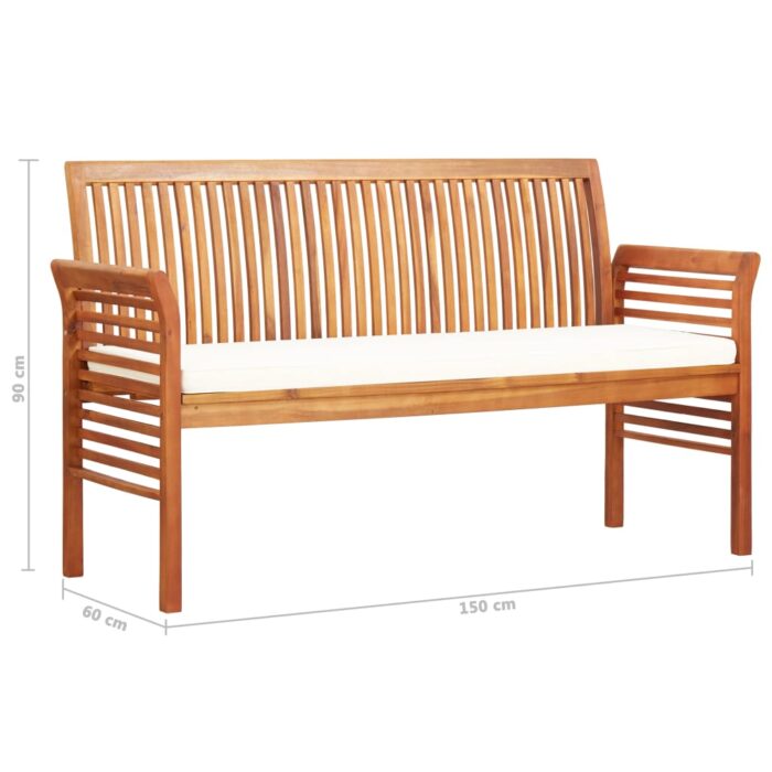 Banc de jardin 3 places avec coussin 150cm Bois d'acacia massif – Image 6