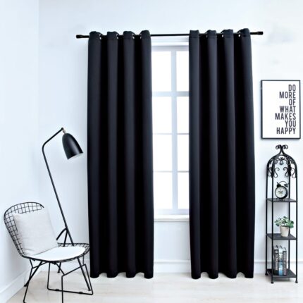 Rideaux occultants avec anneaux en métal 2 pcs Noir 140x225 cm