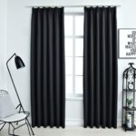 Rideaux occultants avec crochets 2 pcs Noir 140x245 cm