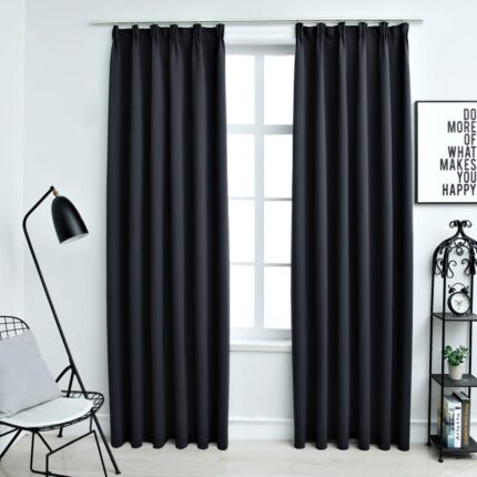 Rideaux occultants avec crochets 2 pcs Noir 140x245 cm