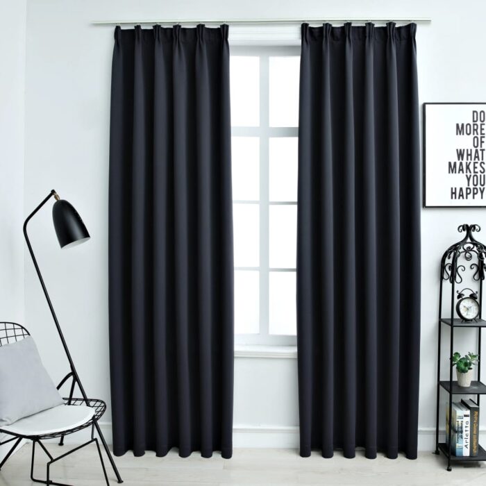 Rideaux occultants avec crochets 2 pcs Anthracite 140x245 cm – Image 1
